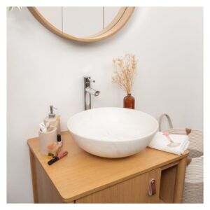 wohnli-moebel-suche-M25014748-1 5 cm rundes Aufsatzwaschbecken aus Keramik mit beigem Marmoreffekt