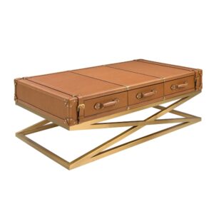 wohnli-moebel-suche-M25014757-1 Moderner Rechteckiger Couchtisch aus Leder und Goldenem Stahl 78x47x144cm Holz Braun Angel Cerda Möbel Wohnzimmermöbel Couchtische