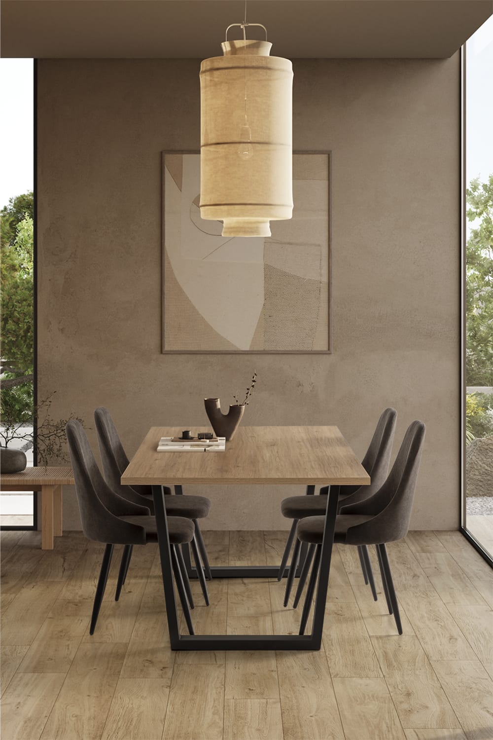 4er-Set Stühle aus Stoff und schwarzen Metallbeinen 44x44 h91 cm 45x91x45cm Stoff Grau That's Casa Möbel Esszimmermöbel Stühle