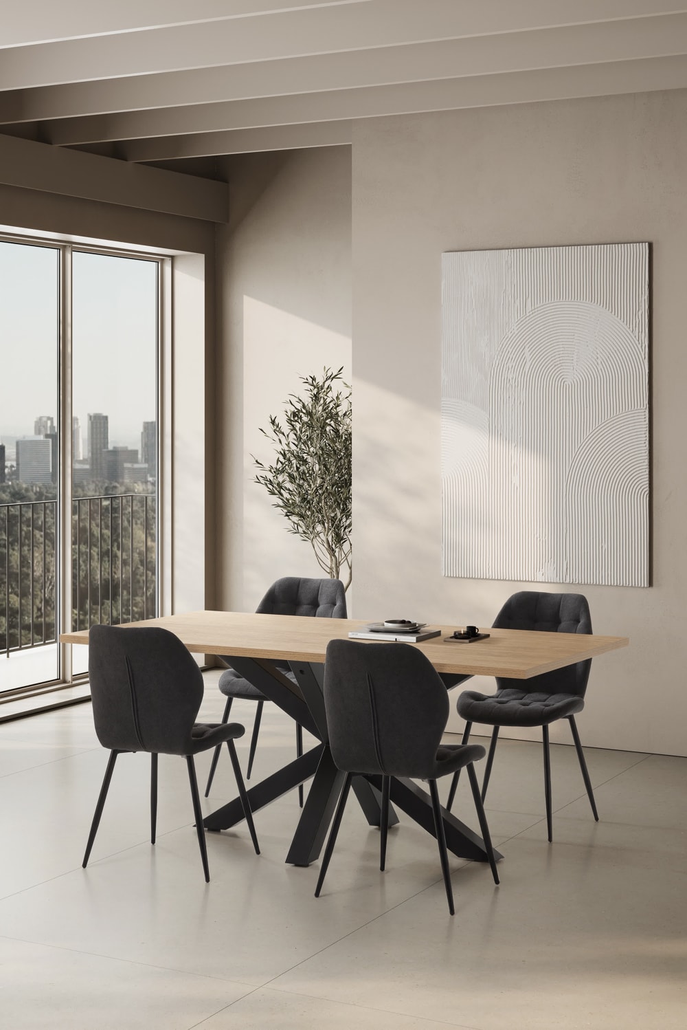 Rechteckiger Tisch mit Eisengestell für 6/8 Personen 180x76 cm 180x77x100cm Holz Braun That's Casa Möbel Esszimmermöbel Esstische