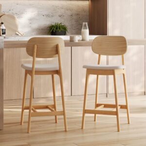 wohnli-moebel-suche-M25015109-1 2er Set Kücheninsel-Stühle 66 cm aus hellem Holz und beigem Stoff 45x102x53cm Holz Beige Maison Pavane Möbel Esszimmermöbel Barhocker