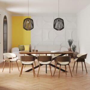 Tisch und Stühle für 8 Personen aus beigem Kunstleder und Holz 220x76x100cm Holz Braun Rendez-Vous Déco Möbel