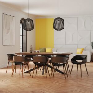 Tisch und Stühle für 8 Personen aus Kunstleder und Holz 220x76x100cm Holz Braun Rendez-Vous Déco Möbel