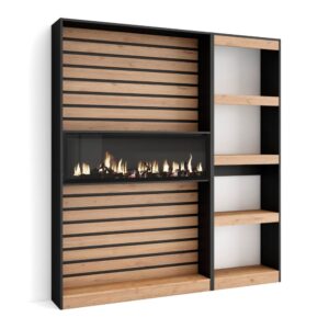 wohnli-moebel-suche-M25015242 Wohnli Möbelsuche - Bücherregal Holzeffekt Kamin Feuereffekt 170x25x186 Eiche und Schwarz
