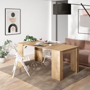 Ausziehbare Konsole Holzeffekt 180x90x77cm Eiche 180x77x90cm Spanplatte Beige Skraut home Möbel Wohnzimmermöbel Konsolentische