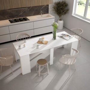 wohnli-moebel-suche-M25015325-1 Ausziehbare Konsole Holzeffekt 222x90x77cm Weiß 222x77x90cm Spanplatte Weiß Skraut home Möbel Wohnzimmermöbel Konsolentische