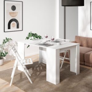 wohnli-moebel-suche-M25015326-1 Ausziehbare Konsole Holzeffekt 140x90x77cm Weiß 140x77x90cm Spanplatte Weiß Skraut home Möbel Wohnzimmermöbel Konsolentische