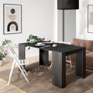 Ausziehbare Konsole Holzeffekt 160x90x77cm Schwarz 160x77x90cm Spanplatte Schwarz Skraut home Möbel Wohnzimmermöbel Konsolentische