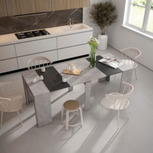 Ausziehbare Konsole Holzeffekt 222x90x77cm Zement 222x77x90cm Spanplatte Grau Skraut home Möbel Wohnzimmermöbel Konsolentische