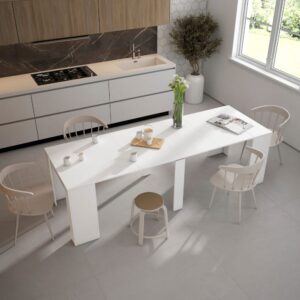 wohnli-moebel-suche-M25015334-1 Ausziehbare Konsole Holzeffekt 262x90x77cm Weiß 262x77x90cm Spanplatte Weiß Skraut home Möbel Wohnzimmermöbel Konsolentische