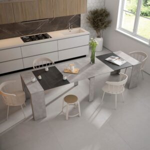 Ausziehbare Konsole Holzeffekt 302x90x77cm Zement 302x77x90cm Spanplatte Grau Skraut home Möbel Wohnzimmermöbel Konsolentische