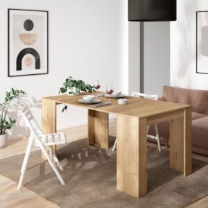 Ausziehbare Konsole Holzeffekt 160x90x77cm Eiche 160x77x90cm Spanplatte Beige Skraut home Möbel Wohnzimmermöbel Konsolentische