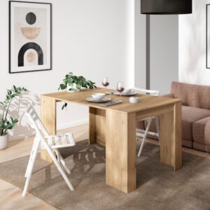 wohnli-moebel-suche-M25015344-1 Ausziehbare Konsole Holzeffekt 140x90x77cm Eiche 140x77x90cm Spanplatte Beige Skraut home Möbel Wohnzimmermöbel Konsolentische