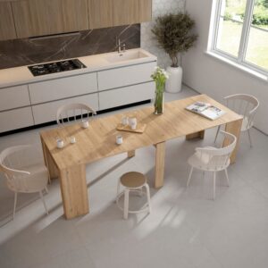 wohnli-moebel-suche-M25015353-1 Ausziehbare Konsole Holzeffekt 262x90x77cm Eiche 262x77x90cm Spanplatte Beige Skraut home Möbel Wohnzimmermöbel Konsolentische