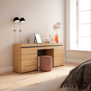 wohnli-moebel-suche-M25015362-1 Schminktisch Holzeffekt 177x35x75cm Eiche 177x75x35cm Spanplatte Beige Skraut home Möbel Schlafzimmermöbel Schminktische