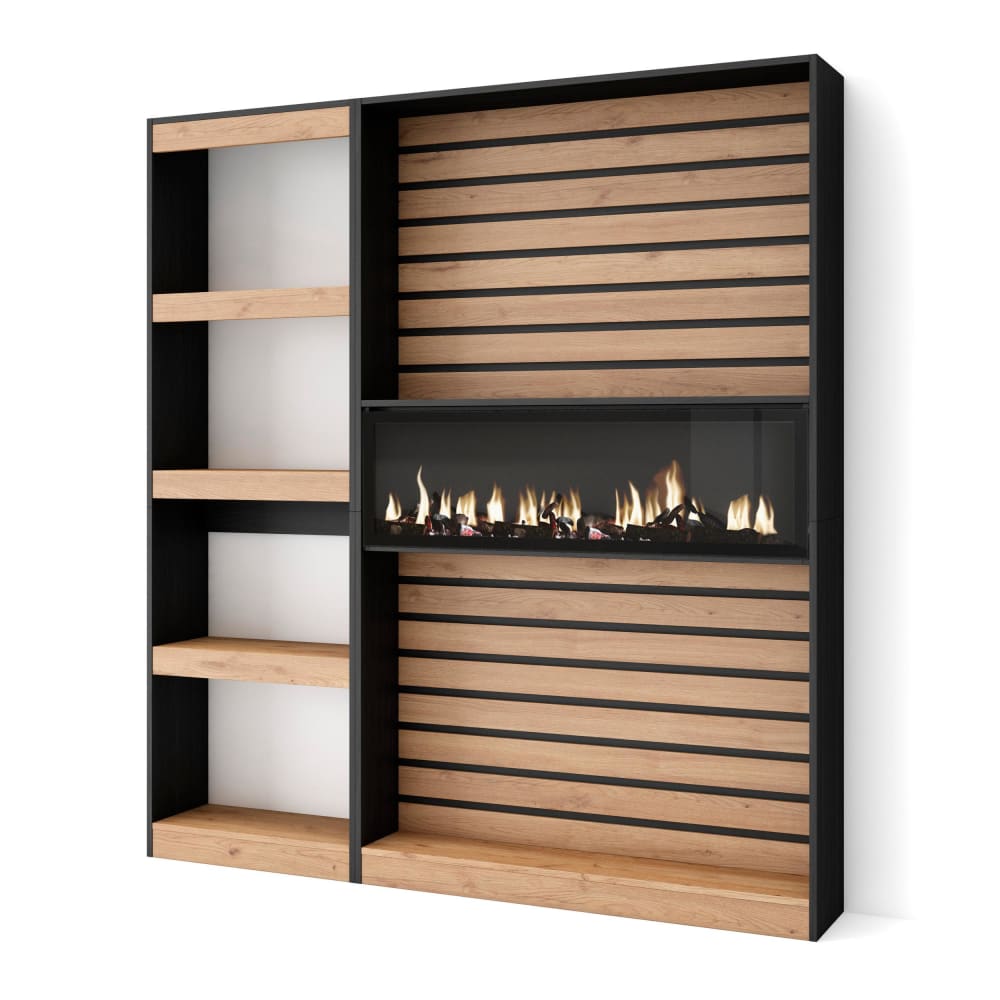 wohnli-moebel-suche-M25015367 Wohnli Möbelsuche - Bücherregal Holzeffekt Kamin Feuereffekt 170x25x186 Eiche und Schwarz