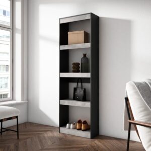 wohnli-moebel-suche-M25015368-1 Bücherregal Holzeffekt 60x25x186cm Zement 60x186x25cm Spanplatte Grau Skraut home Möbel Wohnzimmermöbel Bücherregale