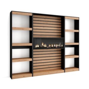 wohnli-moebel-suche-M25015370 Wohnli Möbelsuche - Bücherregal Holzeffekt Kamin Feuereffekt 230x25x186 Eiche und Schwarz