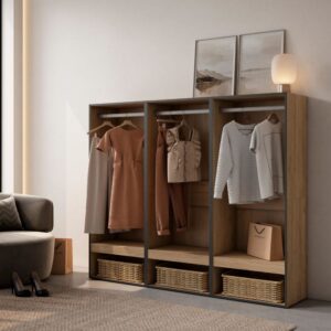 Offener Kleiderschrank Holzeffekt 180x35x145cm Eiche 180x145x35cm Spanplatte Beige Skraut home Möbel Schlafzimmermöbel Kleiderschränke