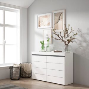 wohnli-moebel-suche-M25015388-1 Kommode Holzeffekt 114x35x75cm Weiß und Schwarz 114x75x35cm Spanplatte Weiß Skraut home Möbel Schlafzimmermöbel Kommoden