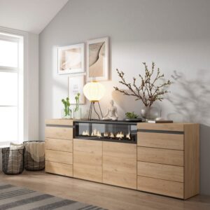 wohnli-moebel-suche-M25015389-1 Kommode Holzeffekt Kamin mit Feuereffekt 214x35x75cm Eiche 214x75x35cm Spanplatte Beige Skraut home Möbel Schlafzimmermöbel Kommoden