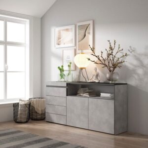 wohnli-moebel-suche-M25015395-1 Kommode Holzeffekt 157x35x75cm Zement 157x75x35cm Spanplatte Grau Skraut home Möbel Schlafzimmermöbel Kommoden