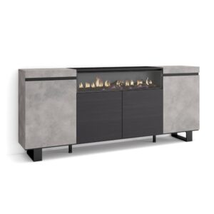 Wohnli Möbelsuche - Sideboard Holzeffekt Kamin mit Feuereffekt 200x35x87cm Zement