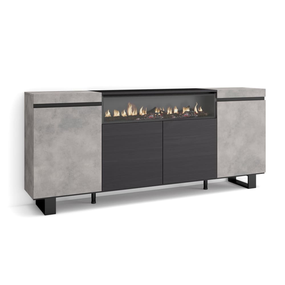 wohnli-moebel-suche-M25015399 Wohnli Möbelsuche - Sideboard Holzeffekt Kamin mit Feuereffekt 200x35x87cm Zement