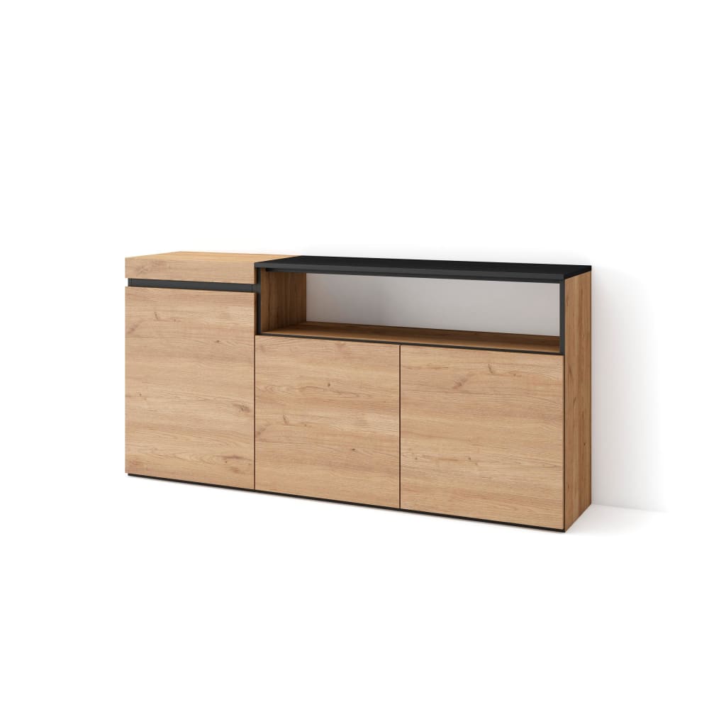 wohnli-moebel-suche-M25015400 Wohnli Möbelsuche - Sideboard Holzeffekt 150x35x75cm Eiche und Schwarz