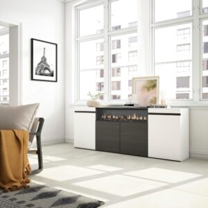 wohnli-moebel-suche-M25015401-1 Sideboard Holzeffekt Kamin mit Feuereffekt 200x35x75 Weiß und Schwarz 200x75x35cm Spanplatte Weiß Skraut home Möbel Esszimmermöbel Sideboards, Highboards & niedrige Anrichten