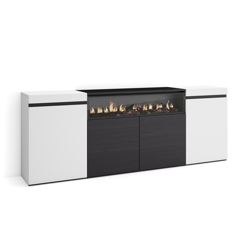 wohnli-moebel-suche-M25015401 Wohnli Möbelsuche - Sideboard Holzeffekt Kamin mit Feuereffekt 200x35x75 Weiß und Schwarz