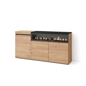 wohnli-moebel-suche-M25015403 Wohnli Möbelsuche - Sideboard Holzeffekt Kamin mit Feuereffekt 150x35x75 Eiche und Schwarz