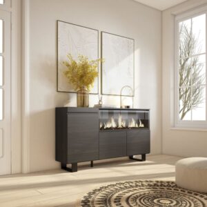 wohnli-moebel-suche-M25015404-1 Sideboard Holzeffekt Kamin mit Feuereffekt XXL 158x35x87cm Schwarz 158x87x35cm Spanplatte Schwarz Skraut home Möbel Esszimmermöbel Sideboards, Highboards & niedrige Anrichten