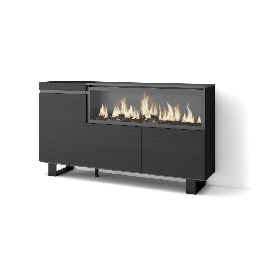 wohnli-moebel-suche-M25015404 Wohnli Möbelsuche - Sideboard Holzeffekt Kamin mit Feuereffekt XXL 158x35x87cm Schwarz