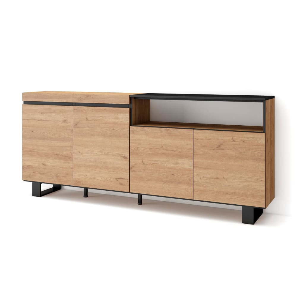 Wohnli Möbelsuche - Sideboard Holzeffekt mit Beinen 200x35x87cm Eiche und Schwarz