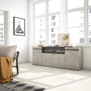 Sideboard Holzeffekt Kamin mit Feuereffekt 200x35x75cm Zement 200x75x35cm Spanplatte Grau Skraut home Möbel Esszimmermöbel Sideboards, Highboards & niedrige Anrichten