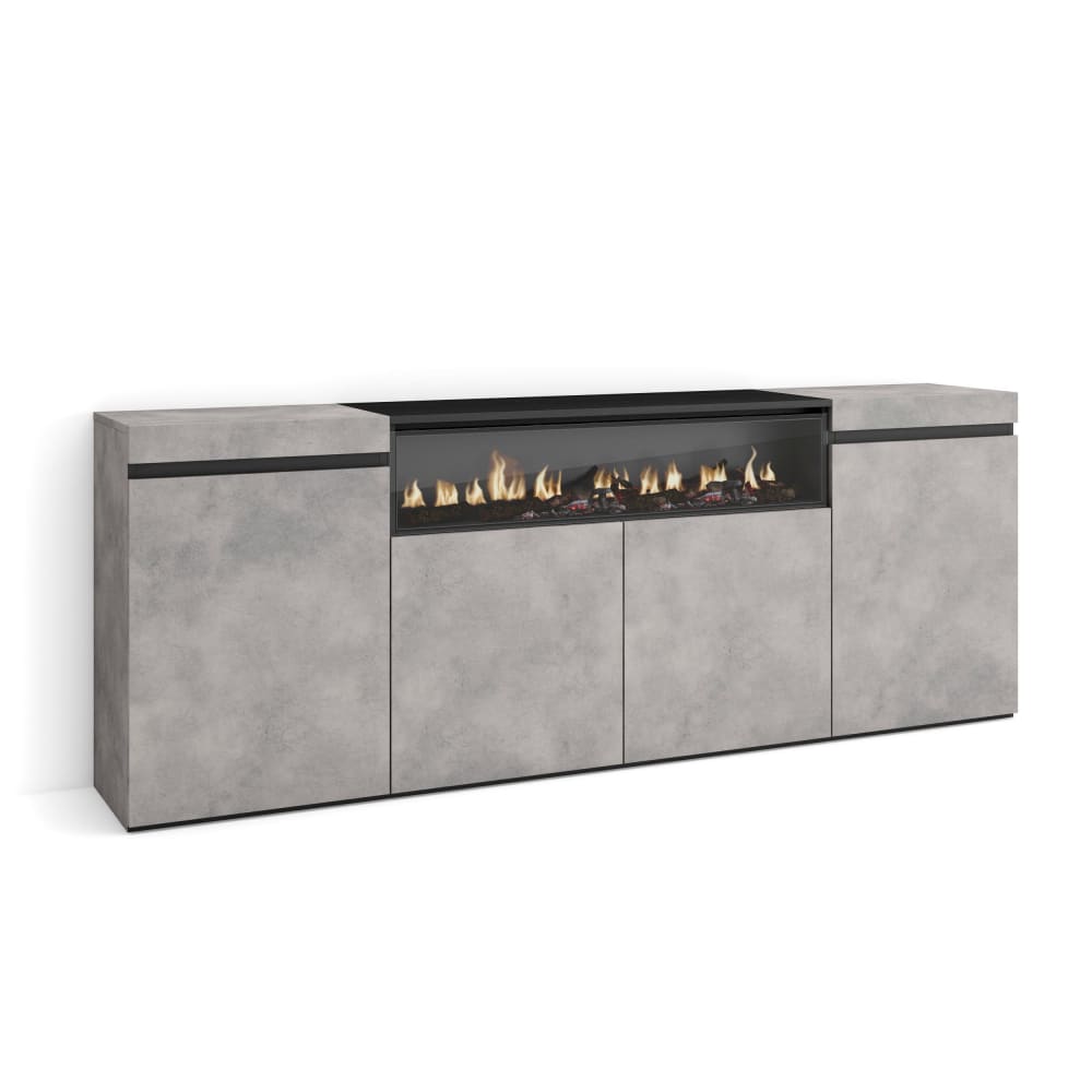 wohnli-moebel-suche-M25015406 Wohnli Möbelsuche - Sideboard Holzeffekt Kamin mit Feuereffekt 200x35x75cm Zement