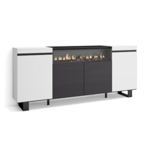 wohnli-moebel-suche-M25015409 Wohnli Möbelsuche - Sideboard Holzeffekt Kamin mit Feuereffekt 200x35x87 Weiß und Schwarz