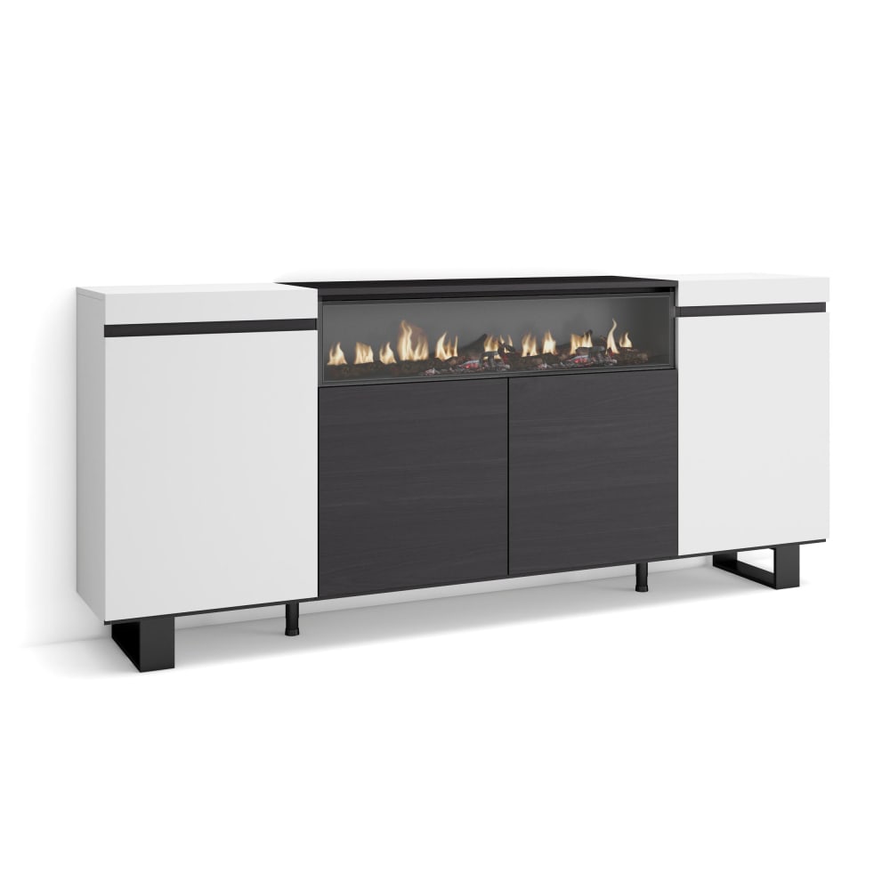 wohnli-moebel-suche-M25015409 Wohnli Möbelsuche - Sideboard Holzeffekt Kamin mit Feuereffekt 200x35x87 Weiß und Schwarz