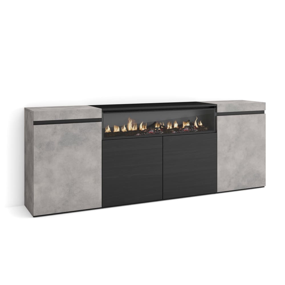wohnli-moebel-suche-M25015410 Wohnli Möbelsuche - Sideboard Holzeffekt Kamin mit Feuereffekt 200x35x75cm Zement