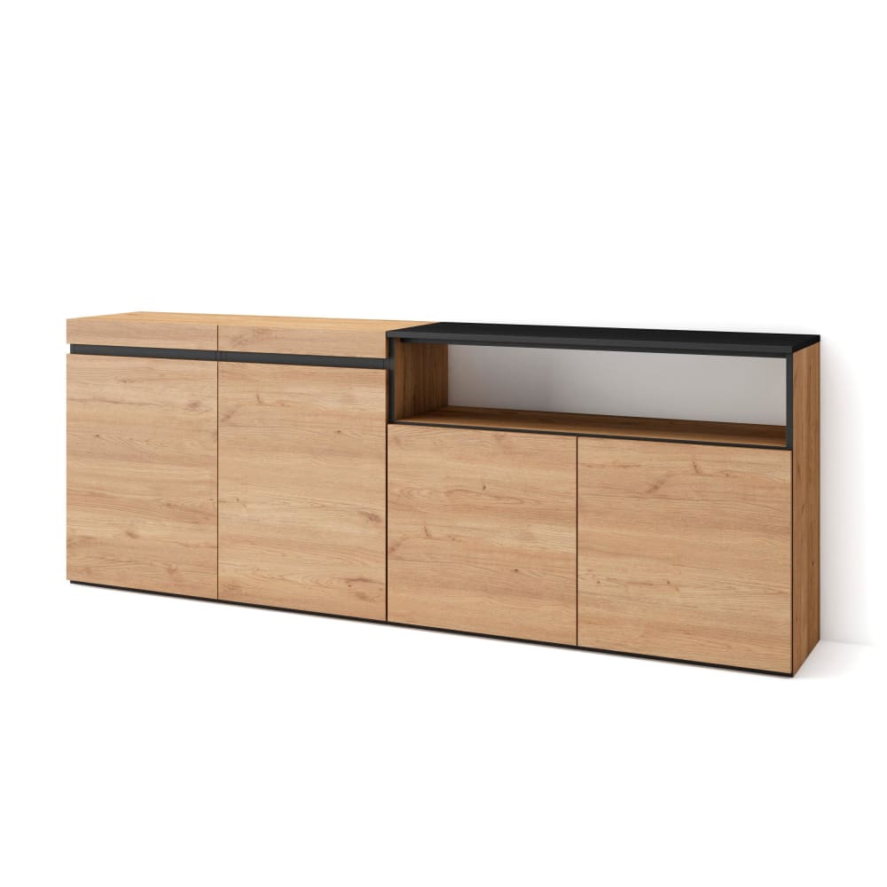 wohnli-moebel-suche-M25015411 Wohnli Möbelsuche - Sideboard Holzeffekt 200x35x75cm Eiche und Schwarz