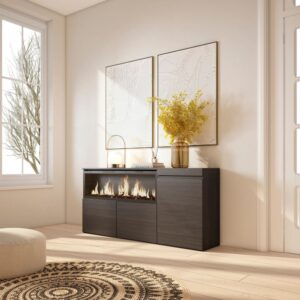 wohnli-moebel-suche-M25015414-1 Sideboard Holzeffekt Kamin mit Feuereffekt XXL 158x35x75cm Schwarz 158x75x35cm Spanplatte Schwarz Skraut home Möbel Esszimmermöbel Sideboards, Highboards & niedrige Anrichten