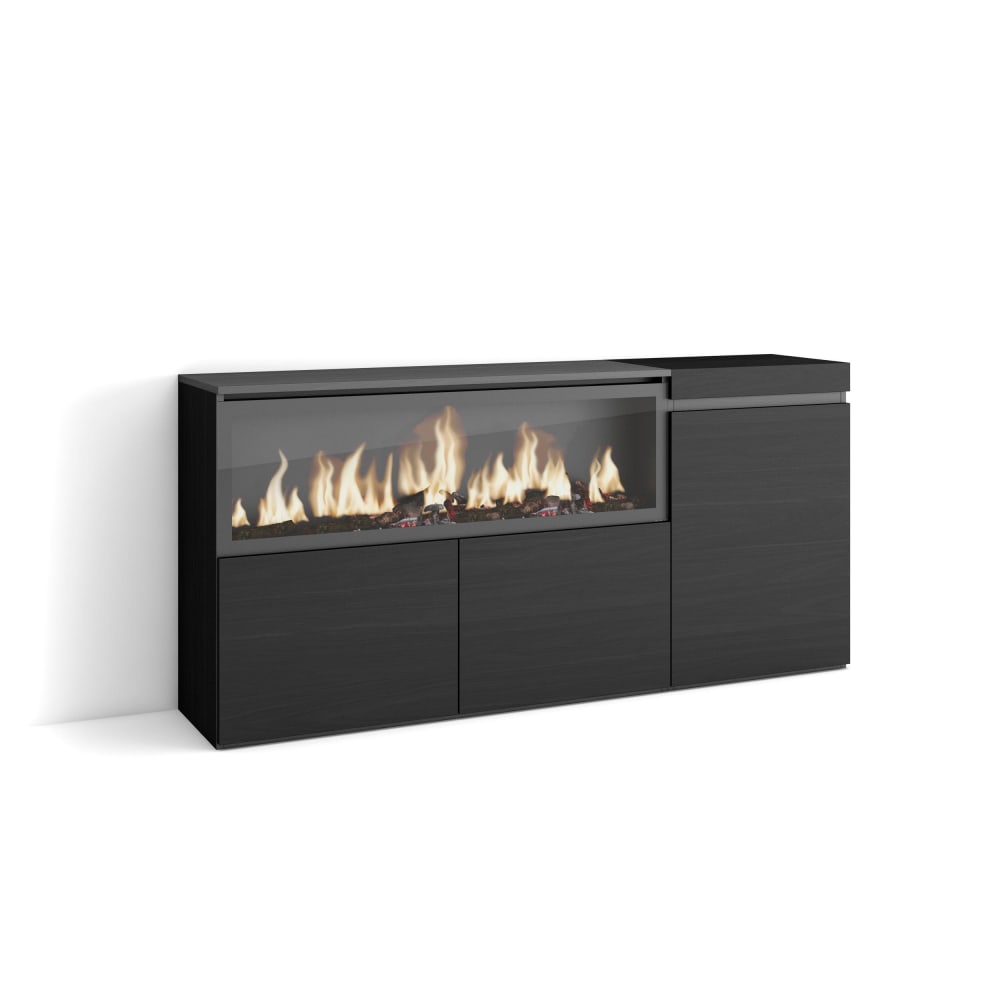 wohnli-moebel-suche-M25015414 Wohnli Möbelsuche - Sideboard Holzeffekt Kamin mit Feuereffekt XXL 158x35x75cm Schwarz