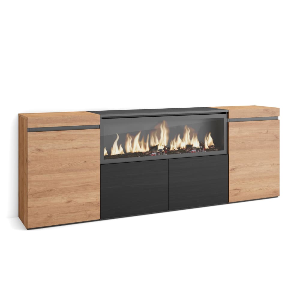 wohnli-moebel-suche-M25015418 Wohnli Möbelsuche - Sideboard Holzeffekt Kamin mit Feuereffekt 208x35x75 Eiche und Schwarz