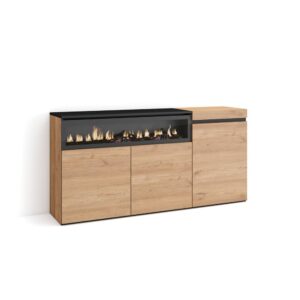 wohnli-moebel-suche-M25015424 Wohnli Möbelsuche - Sideboard Holzeffekt Kamin mit Feuereffekt 150x35x75 Eiche und Schwarz