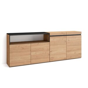 Wohnli Möbelsuche - Sideboard Holzeffekt 200x35x75cm Eiche und Schwarz