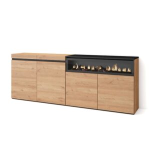 wohnli-moebel-suche-M25015427 Wohnli Möbelsuche - Sideboard Holzeffekt Kamin mit Feuereffekt 200x35x75 Eiche und Schwarz