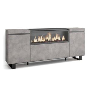Wohnli Möbelsuche - Sideboard Holzeffekt Kamin mit Feuereffekt XXL 208x35x87cm Zement