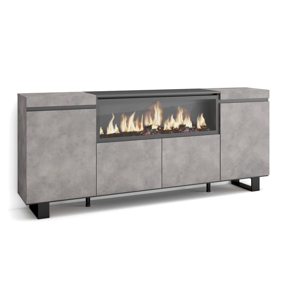 Wohnli Möbelsuche - Sideboard Holzeffekt Kamin mit Feuereffekt XXL 208x35x87cm Zement