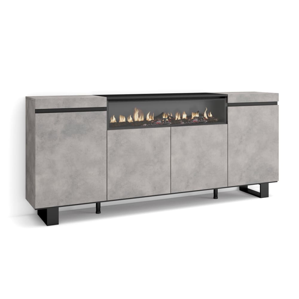 wohnli-moebel-suche-M25015429 Wohnli Möbelsuche - Sideboard Holzeffekt Kamin mit Feuereffekt 200x35x87cm Zement